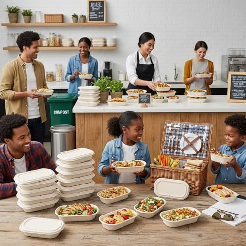 Contenedores desechables para comida SharpRealm de 24 oz con tapas, paquete de 50, cajas para llevar de pulpa de caña de azúcar, biodegradables y - imagen 4
