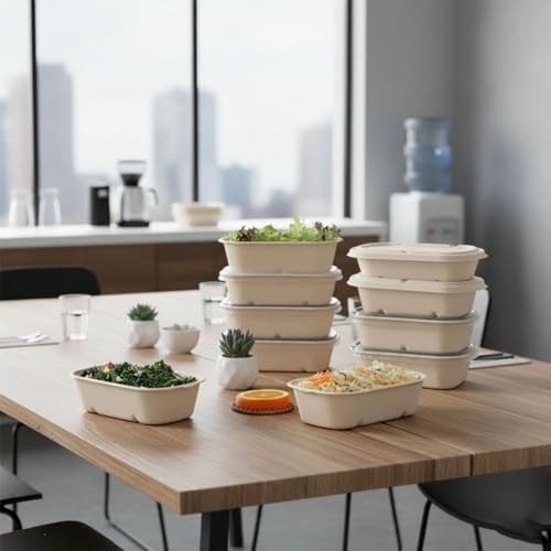 Contenedores desechables para comida SharpRealm de 24 oz con tapas, paquete de 50, cajas para llevar de pulpa de caña de azúcar, biodegradables y - imagen 5