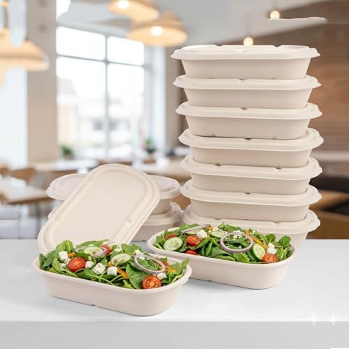 Contenedores desechables para comida SharpRealm de 24 oz con tapas, paquete de 50, cajas para llevar de pulpa de caña de azúcar, biodegradables y - imagen 6