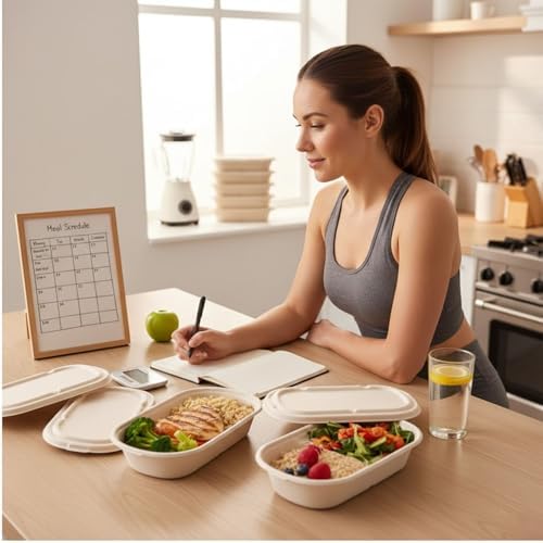 Contenedores desechables para comida SharpRealm de 24 oz con tapas, paquete de 50, cajas para llevar de pulpa de caña de azúcar, biodegradables y - imagen 7