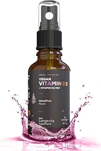 Ideal Infusion Vitamina D3 Vegana 5000 iu con K2 (MK-7) Spray Líquido: Ciruela Orgánica con Canela - Salud Ósea y Soporte Inmunológico (75 Porciones) - imagen 1