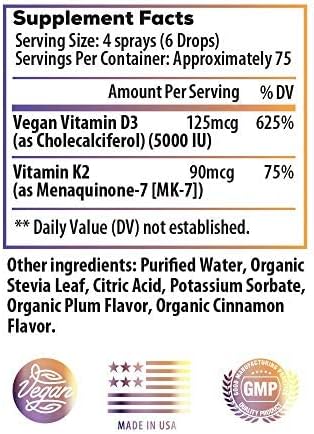 Ideal Infusion Vitamina D3 Vegana 5000 iu con K2 (MK-7) Spray Líquido: Ciruela Orgánica con Canela - Salud Ósea y Soporte Inmunológico (75 Porciones) - imagen 2