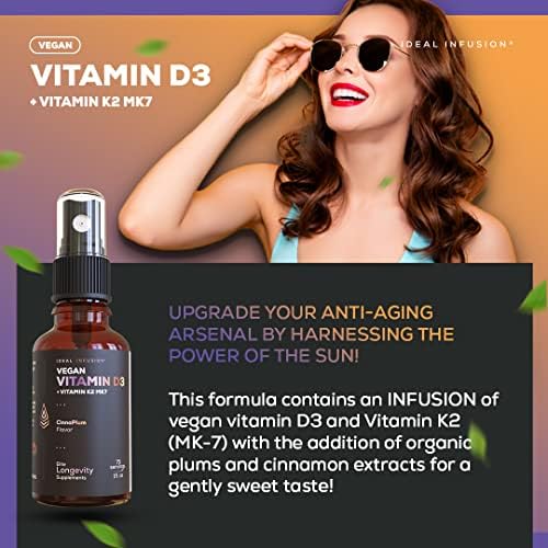 Ideal Infusion Vitamina D3 Vegana 5000 iu con K2 (MK-7) Spray Líquido: Ciruela Orgánica con Canela - Salud Ósea y Soporte Inmunológico (75 Porciones) - imagen 3