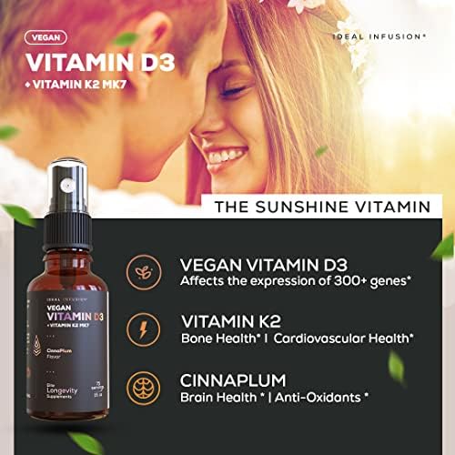 Ideal Infusion Vitamina D3 Vegana 5000 iu con K2 (MK-7) Spray Líquido: Ciruela Orgánica con Canela - Salud Ósea y Soporte Inmunológico (75 Porciones) - imagen 4