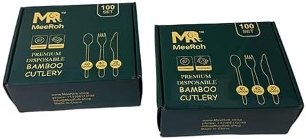 Set de Cubiertos Desechables de Bambú 100% Ecológicos MeeRoh - 100 Piezas - Utensilios de Madera Resistentes - Elegante Cubiertos Compostables y - imagen 4