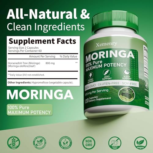 Cápsulas de Moringa Xemenry, Polvo de Moringa Puro - Apoya Energía, Inmunidad y Salud Digestiva - Superalimento Verde con Vitaminas y Aminoácidos - - imagen 2