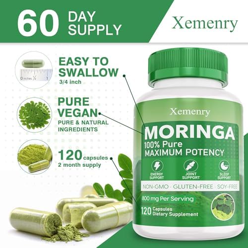 Cápsulas de Moringa Xemenry, Polvo de Moringa Puro - Apoya Energía, Inmunidad y Salud Digestiva - Superalimento Verde con Vitaminas y Aminoácidos - - imagen 3
