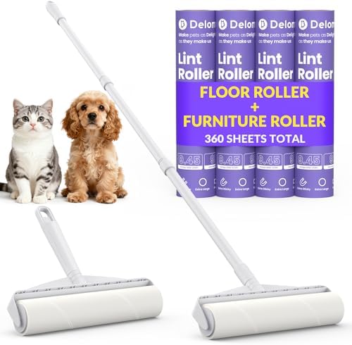 Set de 2 Rodillos Adhesivos Grandes para Pelos de Mascotas DELOMO 9.45” - Rodillos Extra Anchos con Mango Largo para Pisos y Corto para Muebles - 360 - imagen 1