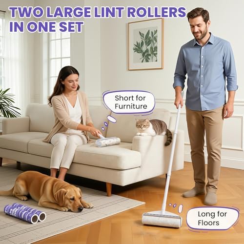 Set de 2 Rodillos Adhesivos Grandes para Pelos de Mascotas DELOMO 9.45” - Rodillos Extra Anchos con Mango Largo para Pisos y Corto para Muebles - 360 - imagen 2