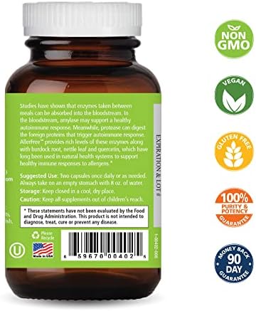 Suplemento Natural para Alergias AllerFree de Pure Essence Labs - Pastillas No Somnolientas para la Salud Nasal y Sinusal - 60 Cápsulas con Enzimas y - imagen 2
