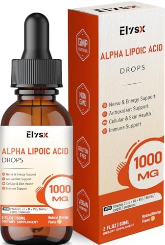Elysx Gotas Líquidas de Ácido Alfa Lipoico 1000mg, Suplemento ALA para Soporte Nervioso y Antioxidante con Biotina, Sabor Naranja Natural, 2FL OZ - imagen 1