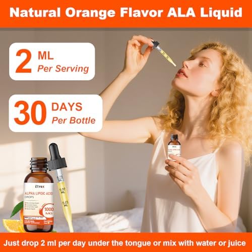 Elysx Gotas Líquidas de Ácido Alfa Lipoico 1000mg, Suplemento ALA para Soporte Nervioso y Antioxidante con Biotina, Sabor Naranja Natural, 2FL OZ - imagen 5