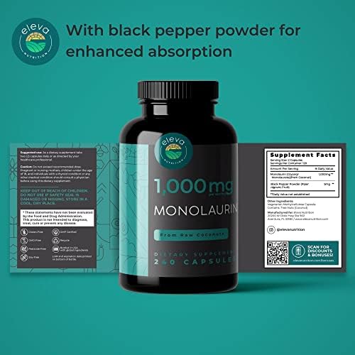 Cápsulas de Monolaurina 1000mg — Con Glicerol Puro y Ácido Laurico de Coco Crudo — Veganas, No Transgénicas y Sin Soja — 240 Cápsulas - imagen 5