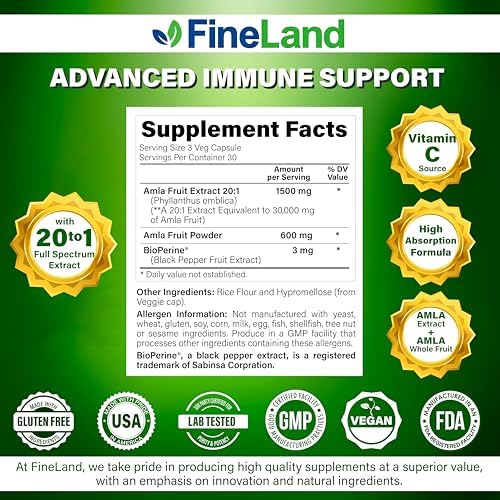 Extracto de Amla (Grosella India) de FineLand con BioPerine® para mejor absorción, rico en Vitamina C natural, apoyo inmune y digestivo – 90 cápsulas - imagen 3
