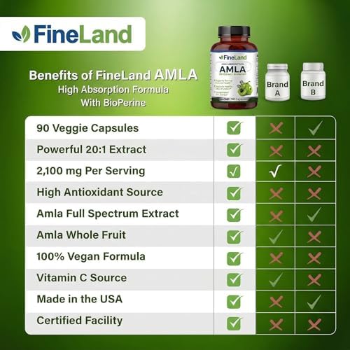 Extracto de Amla (Grosella India) de FineLand con BioPerine® para mejor absorción, rico en Vitamina C natural, apoyo inmune y digestivo – 90 cápsulas - imagen 4