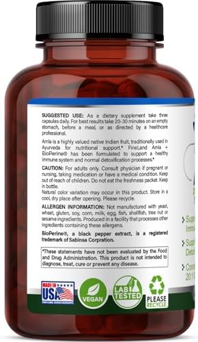 Extracto de Amla (Grosella India) de FineLand con BioPerine® para mejor absorción, rico en Vitamina C natural, apoyo inmune y digestivo – 90 cápsulas - imagen 8