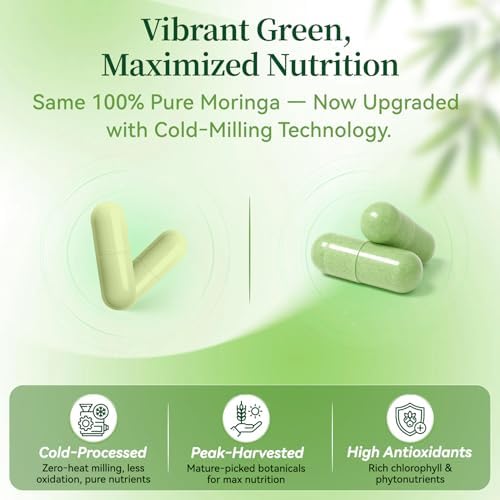 Cápsulas de Moringa 800mg - Suplemento de Polvo de Moringa Puro para Energía, Inmunidad, Piel y Salud Digestiva - Sin Cafeína, No GMO, 60 Cápsulas - imagen 3