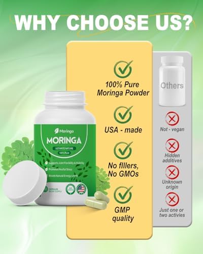 Cápsulas de Moringa 800mg - Suplemento de Polvo de Moringa Puro para Energía, Inmunidad, Piel y Salud Digestiva - Sin Cafeína, No GMO, 60 Cápsulas - imagen 7