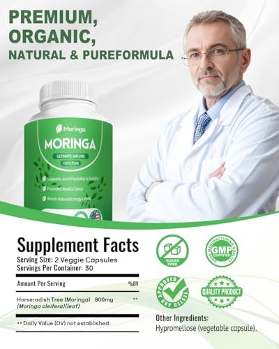 Cápsulas de Moringa 800mg - Suplemento de Polvo de Moringa Puro para Energía, Inmunidad, Piel y Salud Digestiva - Sin Cafeína, No GMO, 60 Cápsulas - imagen 8