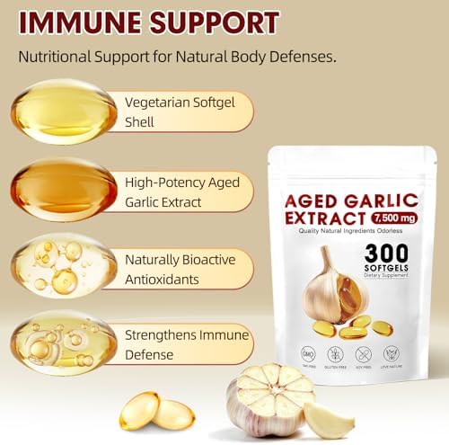 Extracto de Ajo Envejecido 300 Softgels, Suplemento de Ajo de Alta Potencia, Fáciles de Tragar, Sin Olor, Fórmula Natural Pura, No GMO, Sin Gluten - imagen 3