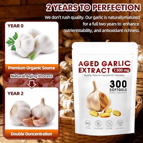 Extracto de Ajo Envejecido 300 Softgels, Suplemento de Ajo de Alta Potencia, Fáciles de Tragar, Sin Olor, Fórmula Natural Pura, No GMO, Sin Gluten - imagen 4