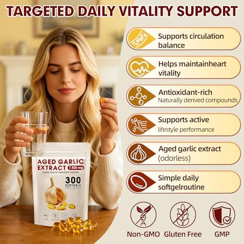 Extracto de Ajo Envejecido 300 Softgels, Suplemento de Ajo de Alta Potencia, Fáciles de Tragar, Sin Olor, Fórmula Natural Pura, No GMO, Sin Gluten - imagen 5