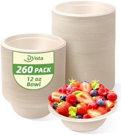 Tazones de Papel Dynta 260 Pcs 12oz Compostables, Desechables Ecológicos para Sopa y Ensalada, Resistente, Ideal para Fiestas y Picnics (Marrón - imagen 1