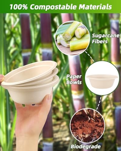 Tazones de Papel Dynta 260 Pcs 12oz Compostables, Desechables Ecológicos para Sopa y Ensalada, Resistente, Ideal para Fiestas y Picnics (Marrón - imagen 3