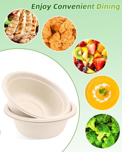 Tazones de Papel Dynta 260 Pcs 12oz Compostables, Desechables Ecológicos para Sopa y Ensalada, Resistente, Ideal para Fiestas y Picnics (Marrón - imagen 7
