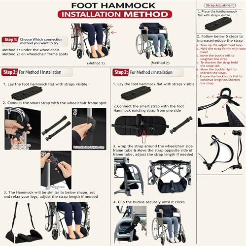 Hamaca para pies de silla de ruedas Premium, no colapsable, con separador y almacenamiento para soporte de andador, elevador portátil y accesorios - imagen 8