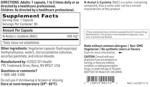 Klaire Labs SFI Health N-Acetil-L-Cisteína 500mg - Suplemento Aminoácido Precursor de Glutatión - Protección Antioxidante Celular (90 Cápsulas) - imagen 5