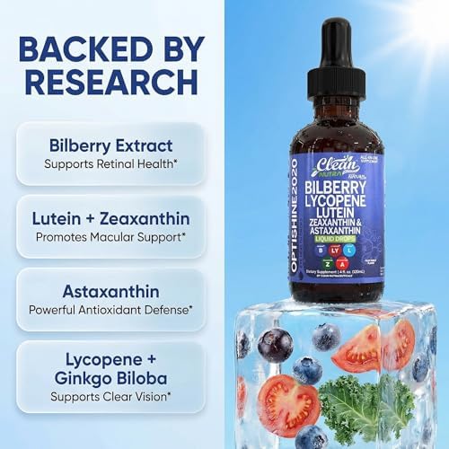 Suplemento de Vitaminas para los Ojos Clean Nutra con Luteína, Zeaxantina, Licopeno, Astaxantina y Arándano en Gotas Líquidas | 60 Porciones - imagen 3