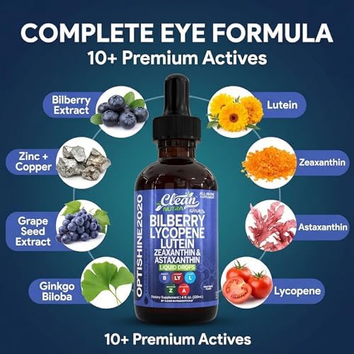 Suplemento de Vitaminas para los Ojos Clean Nutra con Luteína, Zeaxantina, Licopeno, Astaxantina y Arándano en Gotas Líquidas | 60 Porciones - imagen 4