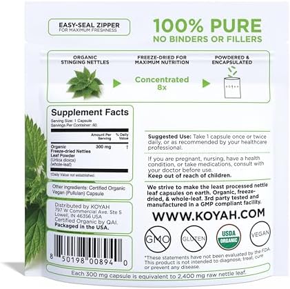 KOYAH - Cápsulas Orgánicas de Hoja de Ortiga - Hoja Entera Liofilizada - 300 mg por Cápsula - Soporte Respiratorio Superior e Inmunológico* - 60 - imagen 2