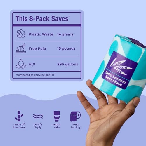 Papel Higiénico de Bambú Bim Bam Boo 2 Capas - Tissue Sostenible - 8 Rollos Dobles, 320 Hojas por Rollo - Seguro para Fosas Sépticas - Sin Plástico - imagen 6