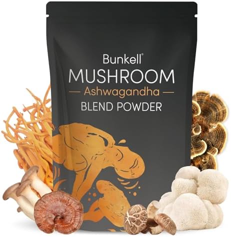 Polvo de Champiñones Adaptogénicos Bunkell con Ashwagandha - Complejo de 10 Hongos: Melena de León, Reishi, Chaga y Maitake - Apoyo Energético, - imagen 1