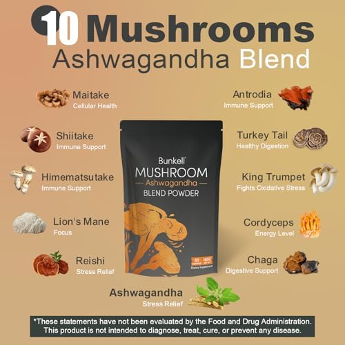 Polvo de Champiñones Adaptogénicos Bunkell con Ashwagandha - Complejo de 10 Hongos: Melena de León, Reishi, Chaga y Maitake - Apoyo Energético, - imagen 3