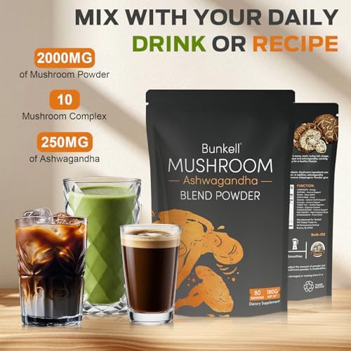 Polvo de Champiñones Adaptogénicos Bunkell con Ashwagandha - Complejo de 10 Hongos: Melena de León, Reishi, Chaga y Maitake - Apoyo Energético, - imagen 4