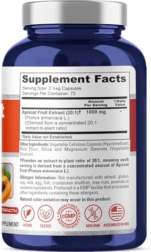 NusaPure Almendra Damasco, 1000 mg, 150 Cápsulas Veganas (Veganas, Sin OGM) - imagen 2