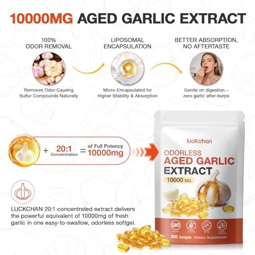 Extracto de Ajo Envejecido - 300 Softgels de Ajo Sin Olor, Suplementos de Alta Potencia para Corazón e Inmunidad - Cápsulas Naturales, No OGM, Sin - imagen 2