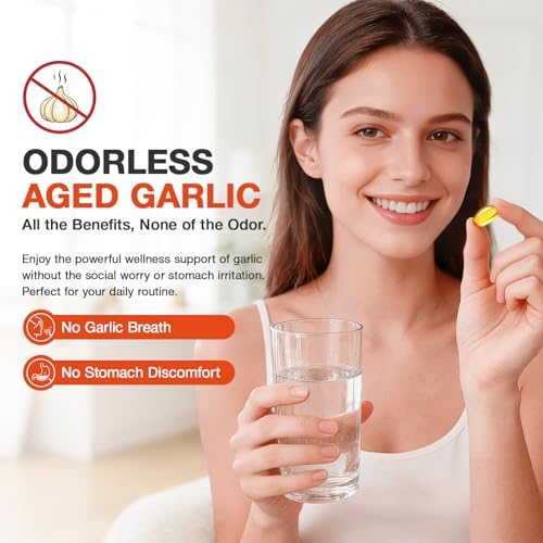 Extracto de Ajo Envejecido - 300 Softgels de Ajo Sin Olor, Suplementos de Alta Potencia para Corazón e Inmunidad - Cápsulas Naturales, No OGM, Sin - imagen 4