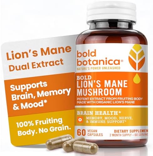 Cápsulas de Suplemento Orgánico de Melena de León Bold Botanica - Extracto Dual 100% del Cuerpo Frutal - 115mg de Beta-Glucanos - Apoyo para el - imagen 1