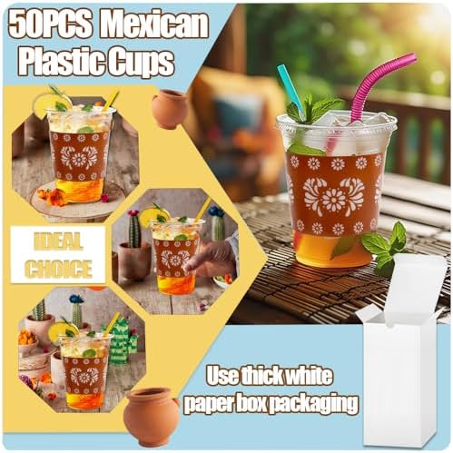 FUYUWIIN 50PCS 12 OZ Copas de Plástico Desechables Cielito Lindo para Fiestas, Vasos de Barro Terracota para Bautizos, Cumpleaños y Bodas - imagen 3