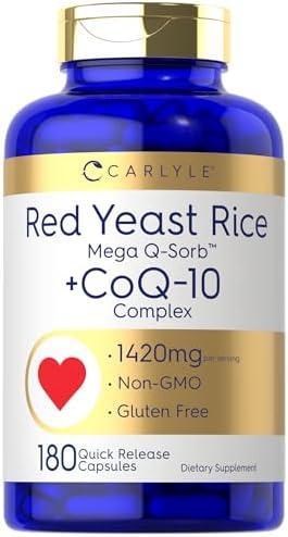 Carlyle Arroz Rojo de Levadura con Complejo CoQ10 | 1420 mg | 180 Cápsulas | Mega Q-Sorb | Suplemento No Transgénico y Libre de Gluten - imagen 1