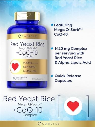 Carlyle Arroz Rojo de Levadura con Complejo CoQ10 | 1420 mg | 180 Cápsulas | Mega Q-Sorb | Suplemento No Transgénico y Libre de Gluten - imagen 4