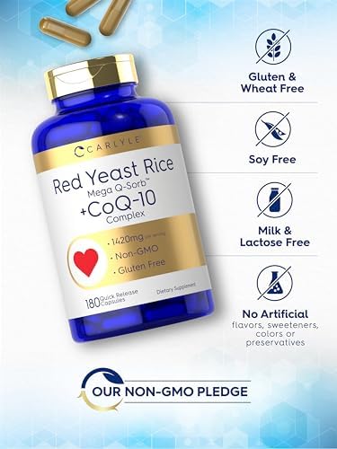 Carlyle Arroz Rojo de Levadura con Complejo CoQ10 | 1420 mg | 180 Cápsulas | Mega Q-Sorb | Suplemento No Transgénico y Libre de Gluten - imagen 5
