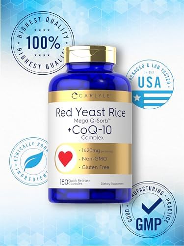 Carlyle Arroz Rojo de Levadura con Complejo CoQ10 | 1420 mg | 180 Cápsulas | Mega Q-Sorb | Suplemento No Transgénico y Libre de Gluten - imagen 6