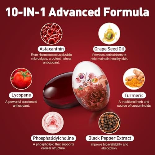 Suplementos de Astaxantina Liposomal Femmetra 24mg con Licopeno para Salud Ocular, de Piel e Inmunidad, Antioxidante 10 en 1, 120 Softgels Non-GMO - imagen 2