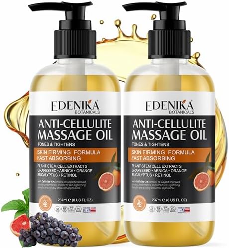 Aceite de Masaje Anticelulitis EDENIKA BOTANICALS, con Aceite de Semilla de Uva, Cafeína, Células Madre Vegetales y Retinol, 2-Pack - imagen 1