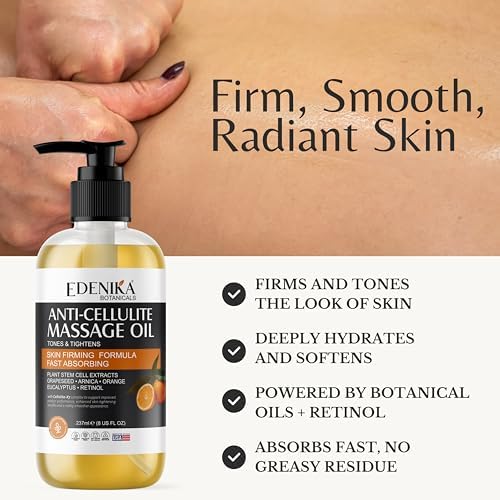 Aceite de Masaje Anticelulitis EDENIKA BOTANICALS, con Aceite de Semilla de Uva, Cafeína, Células Madre Vegetales y Retinol, 2-Pack - imagen 2